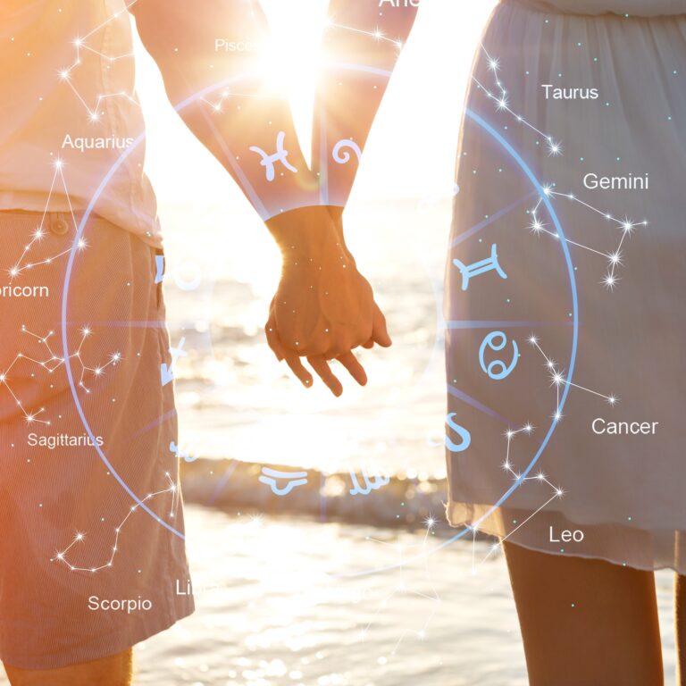 Hands of a couple with love compatibility between zodiac signs